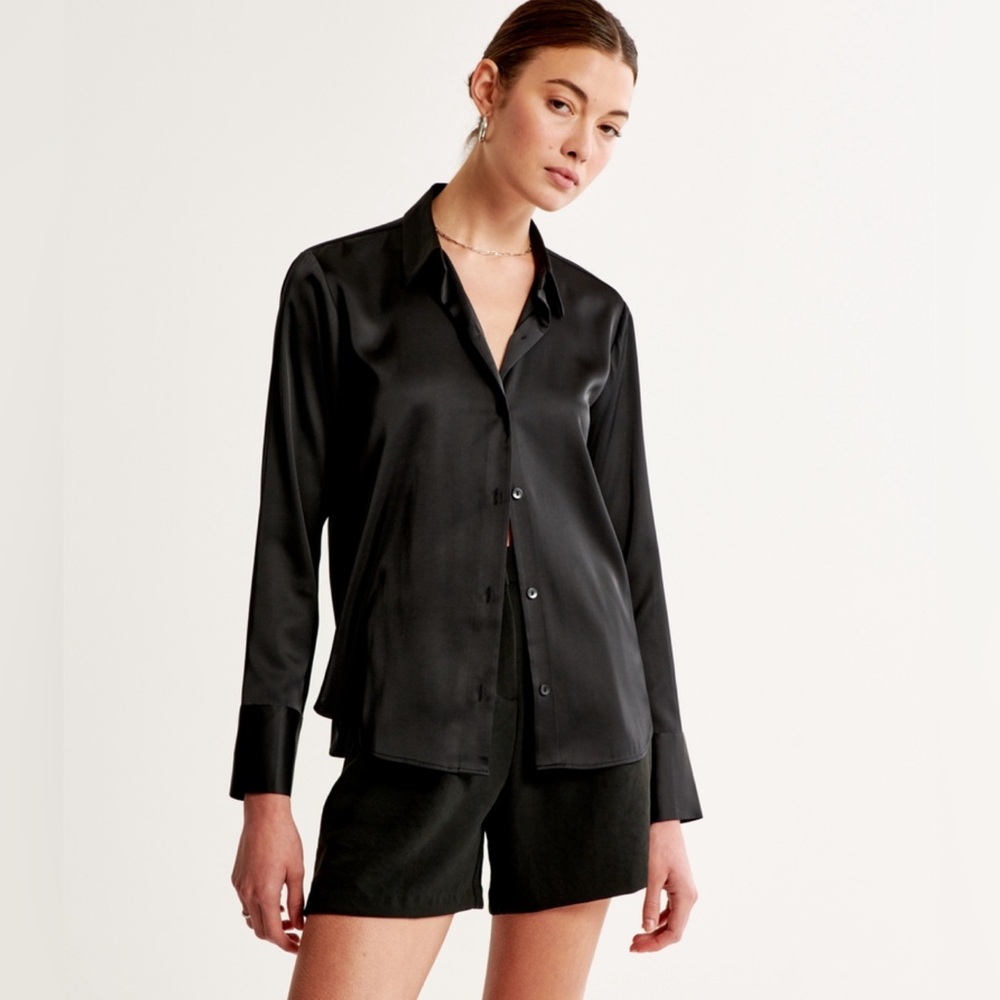 Abercrombie & Fitch- Long-Sleeve Satin Button-Up Shirt